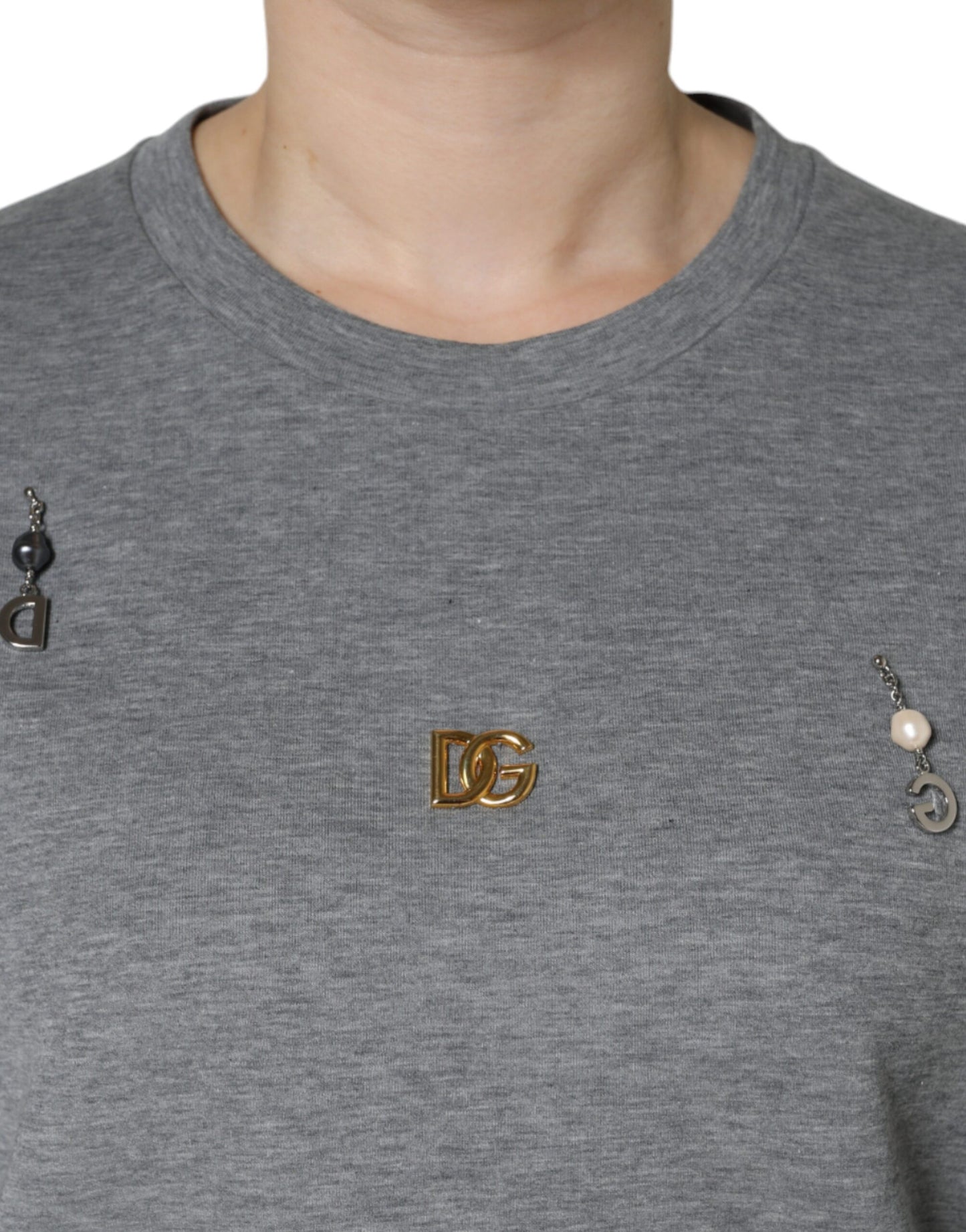 تي شيرت دولتشي آند غابانا رمادي من مزيج القطن المزخرف