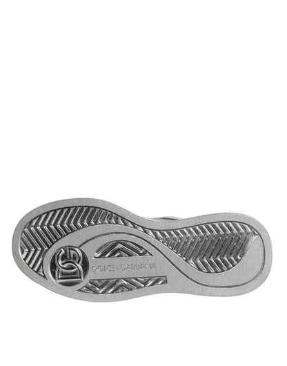 حذاء سنيكرز دولتشي آند غابانا أبيض فضي من الجلد منخفض الرقبة