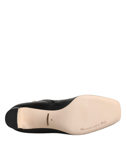 حذاء دولتشي آند غابانا جاكي الأسود المصنوع من الجلد بمقدمة متوسطة