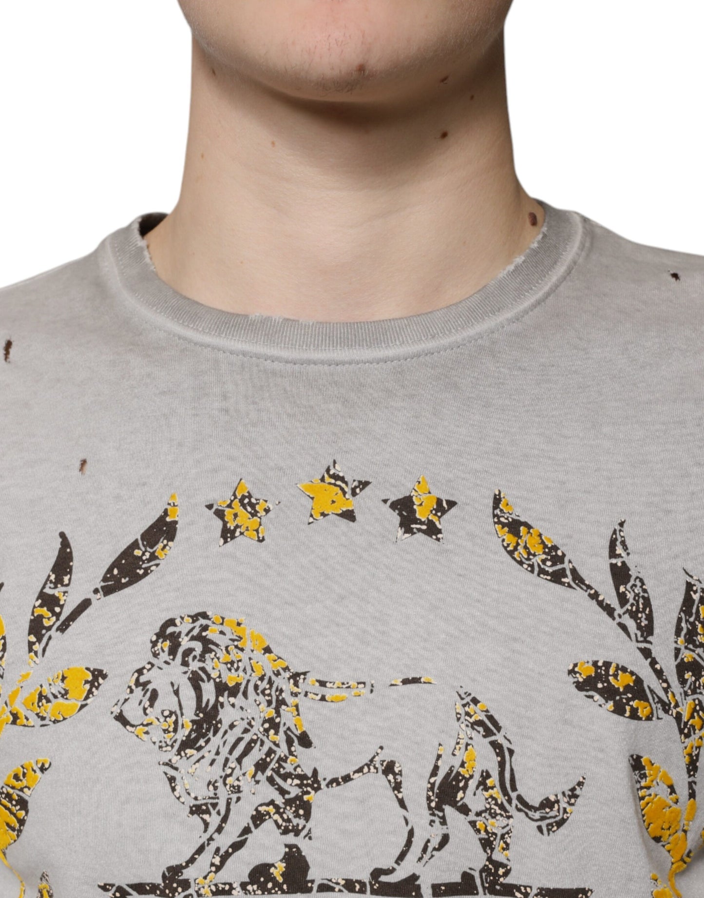 سترة دولتشي آند غابانا رمادية مطبوعة من القطن بياقة دائرية