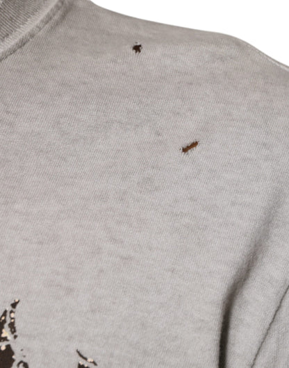 سترة دولتشي آند غابانا رمادية مطبوعة من القطن بياقة دائرية