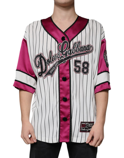 تي شيرت دولتشي آند غابانا متعدد الألوان بشعار جيرسي وأزرار وفتحة رقبة على شكل حرف V