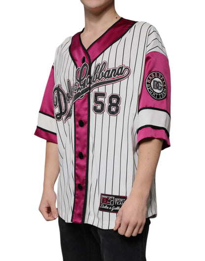 تي شيرت دولتشي آند غابانا متعدد الألوان بشعار جيرسي وأزرار وفتحة رقبة على شكل حرف V