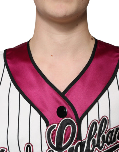 تي شيرت دولتشي آند غابانا متعدد الألوان بشعار جيرسي وأزرار وفتحة رقبة على شكل حرف V