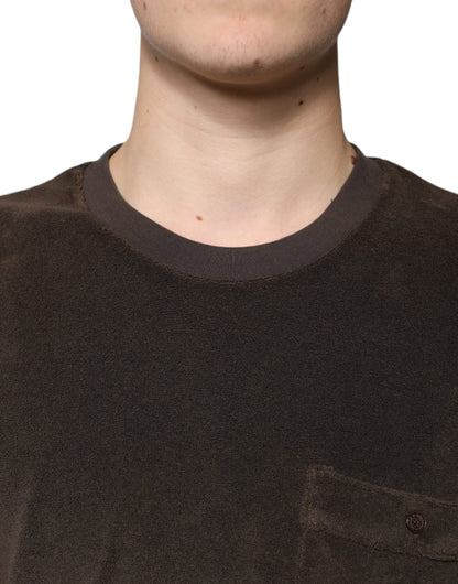 تي شيرت دولتشي آند غابانا بني قطني بياقة دائرية وأكمام قصيرة