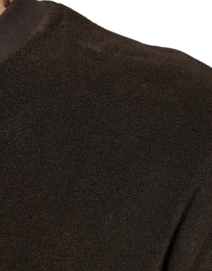 تي شيرت دولتشي آند غابانا بني قطني بياقة دائرية وأكمام قصيرة