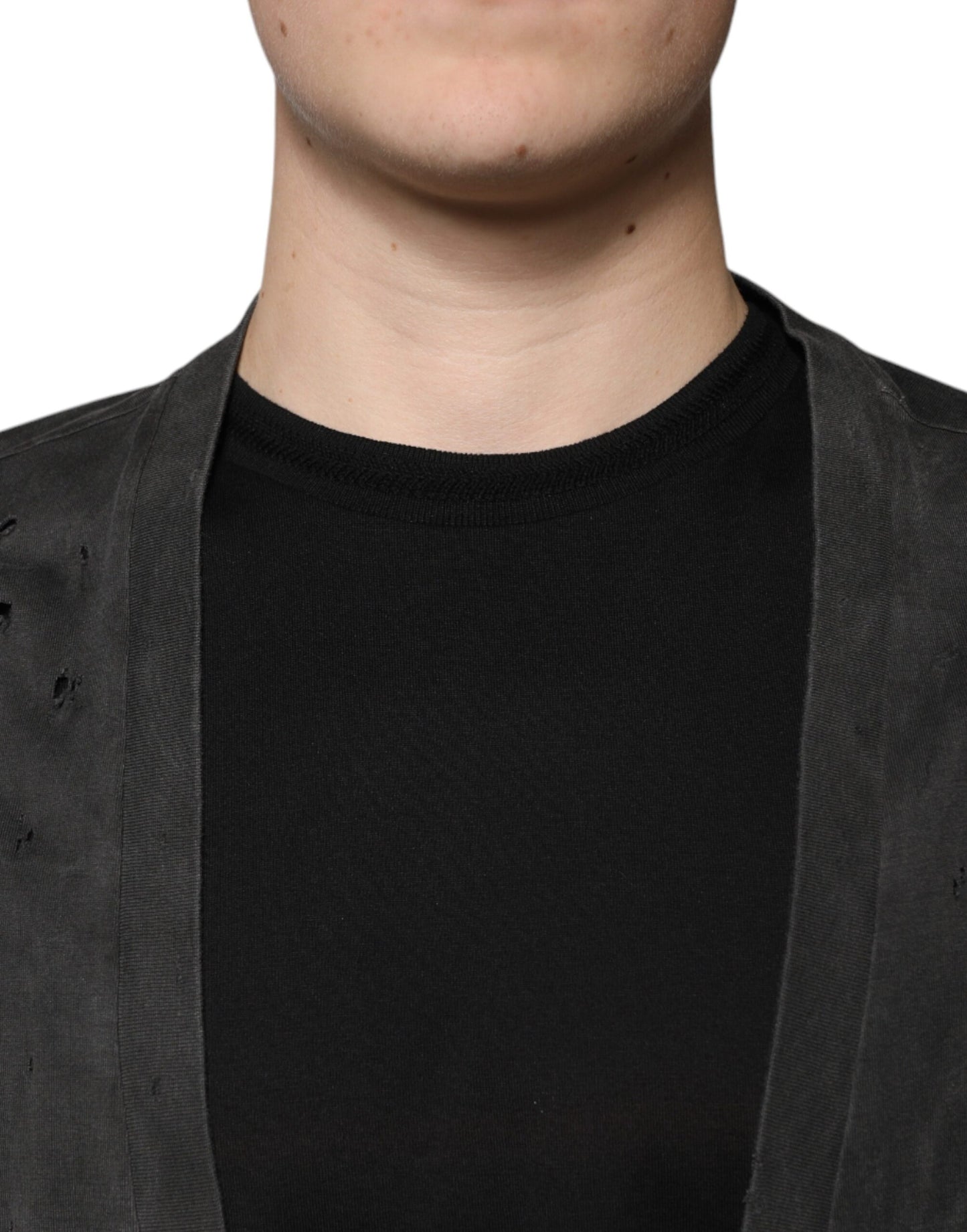 تي شيرت دولتشي آند غابانا أسود من القطن بياقة دائرية وأكمام قصيرة