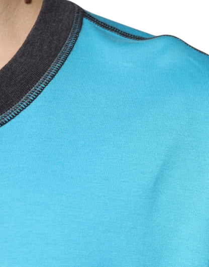 تيشيرت دولتشي آند غابانا أزرق بأكمام قصيرة وياقة دائرية وشعار