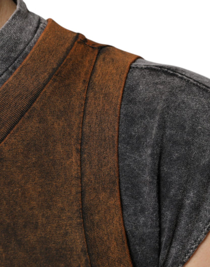 تي شيرت دولتشي آند غابانا بني قطني بياقة دائرية بدون أكمام