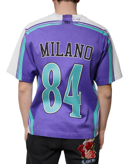 تي شيرت دولتشي آند غابانا أرجواني من القطن والجيرسيه بفتحة رقبة على شكل حرف V