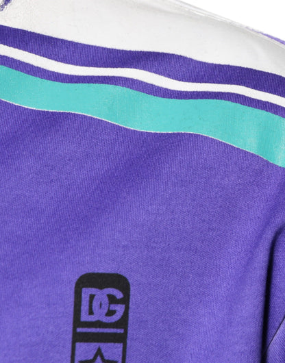 تي شيرت دولتشي آند غابانا أرجواني من القطن والجيرسيه بفتحة رقبة على شكل حرف V