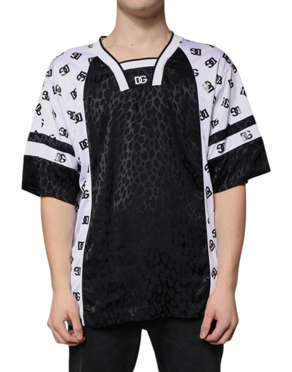 تي شيرت رجالي بأكمام قصيرة وشعار دولتشي آند غابانا باللونين الأسود والأبيض