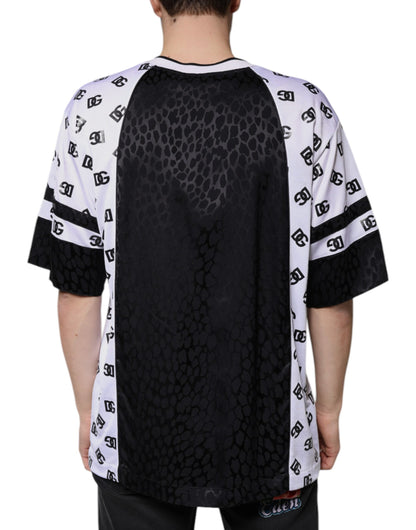 تي شيرت رجالي بأكمام قصيرة وشعار دولتشي آند غابانا باللونين الأسود والأبيض