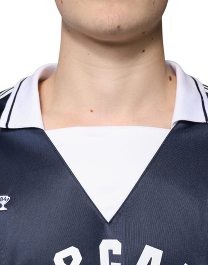 تي شيرت دولتشي آند غابانا أزرق أبيض ميلانو بأكمام طويلة من الجيرسي