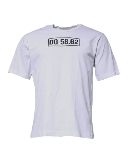 تي شيرت دولتشي آند غابانا أبيض من القطن بشعار DG وياقة دائرية