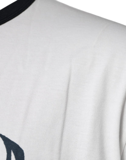 تي شيرت دولتشي آند غابانا أبيض بطبعة جرافيكية من القطن برقبة دائرية