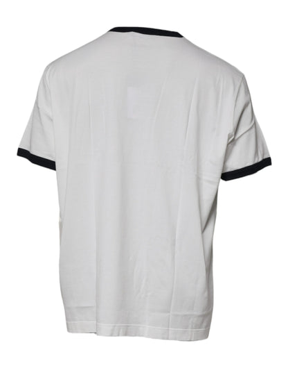 تي شيرت دولتشي آند غابانا أبيض بطبعة جرافيكية من القطن برقبة دائرية