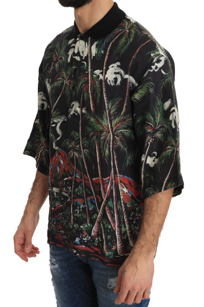 تيشيرت دولتشي آند غابانا الأسود بركان صقلية بأكمام قصيرة