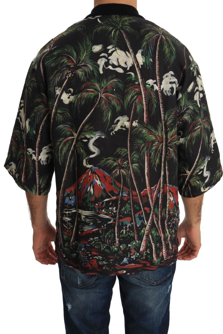 تيشيرت دولتشي آند غابانا الأسود بركان صقلية بأكمام قصيرة