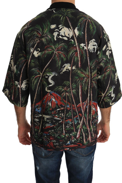 تيشيرت دولتشي آند غابانا الأسود بركان صقلية بأكمام قصيرة