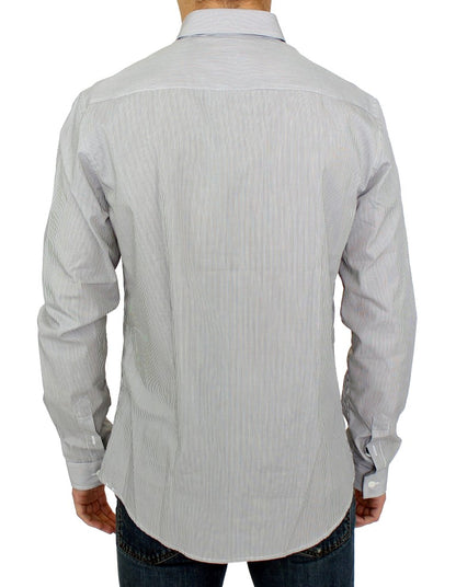 GF Ferre Gray Striped Cotton Casual Shirt