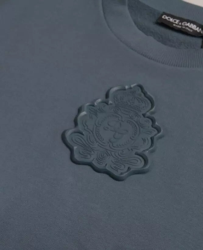 بلوفر رجالي من دولتشي آند غابانا، أزرق من القطن، برقبة دائرية، وشعار مطبوع