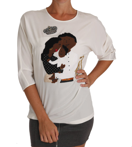 تيشيرت دولتشي آند غابانا الحريري الأبيض #dgfamily كريستال