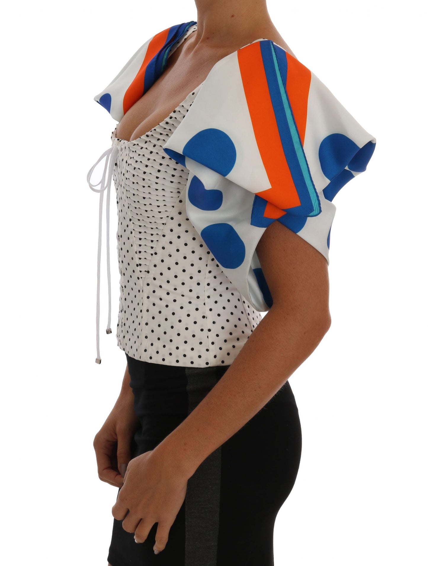 بلوزة كورسيه من الحرير باللون الأبيض من دولتشي آند غابانا