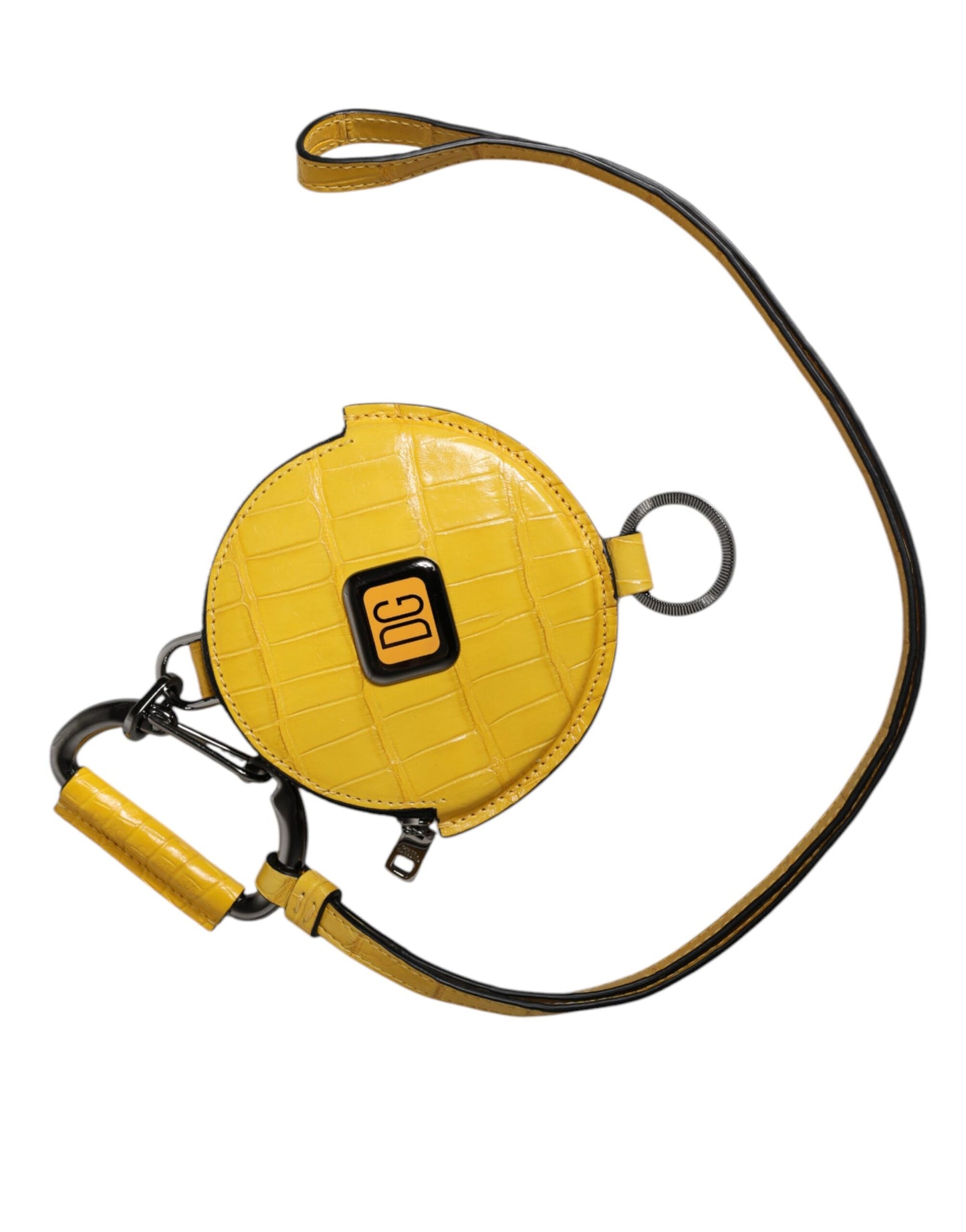 محفظة نقود معدنية دائرية من الجلد الأصفر بشعار DG من دولتشي آند غابانا