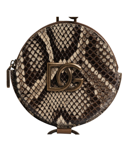 محفظة نقود دولتشي آند غابانا دائرية من الجلد البني مع شعار DG