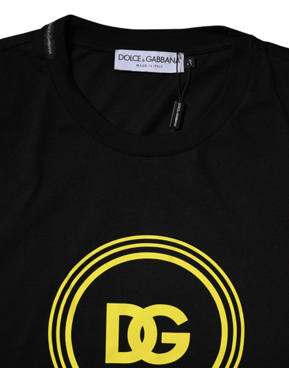 تي شيرت دولتشي آند غابانا أسود من القطن بطبعة شعار ورقبة دائرية