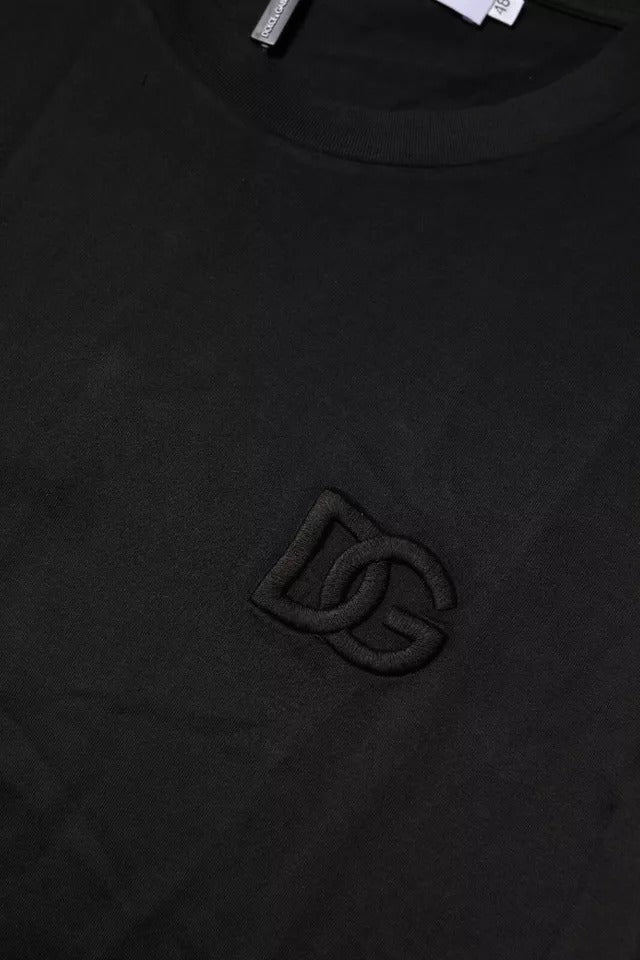 تي شيرت دولتشي آند غابانا أسود من القطن بياقة دائرية وأكمام قصيرة