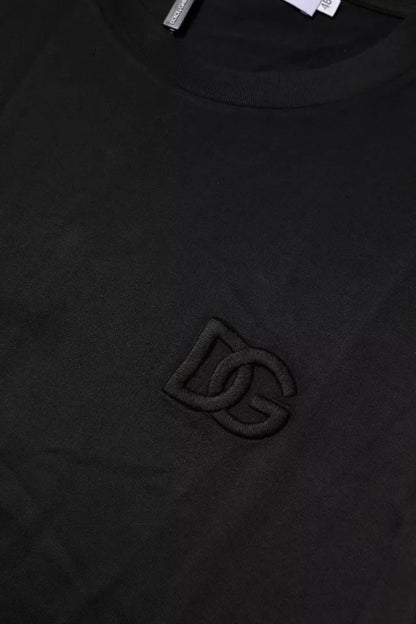 تي شيرت دولتشي آند غابانا أسود من القطن بياقة دائرية وأكمام قصيرة