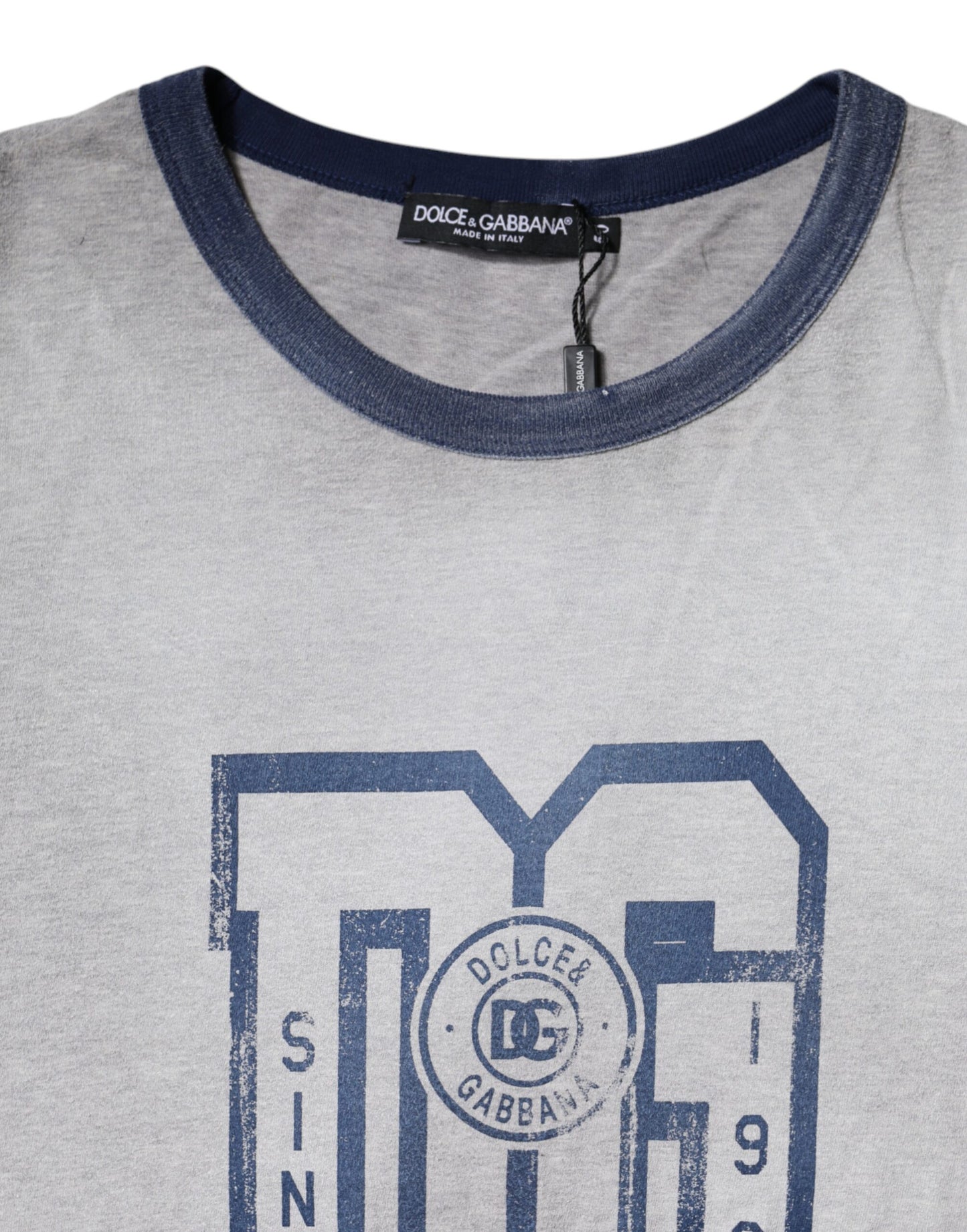 تي شيرت دولتشي آند غابانا رمادي بطبعة شعار قطني ورقبة دائرية