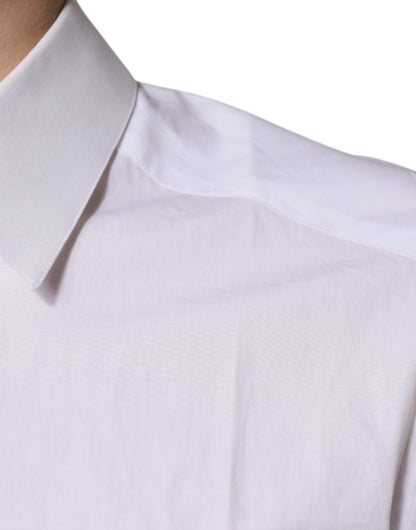 قميص دولتشي آند غابانا الذهبي بأكمام طويلة من القطن الأبيض