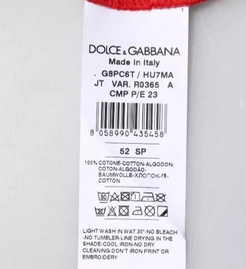 تي شيرت دولتشي آند غابانا أحمر بطبعة شعار قصير ورقبة دائرية