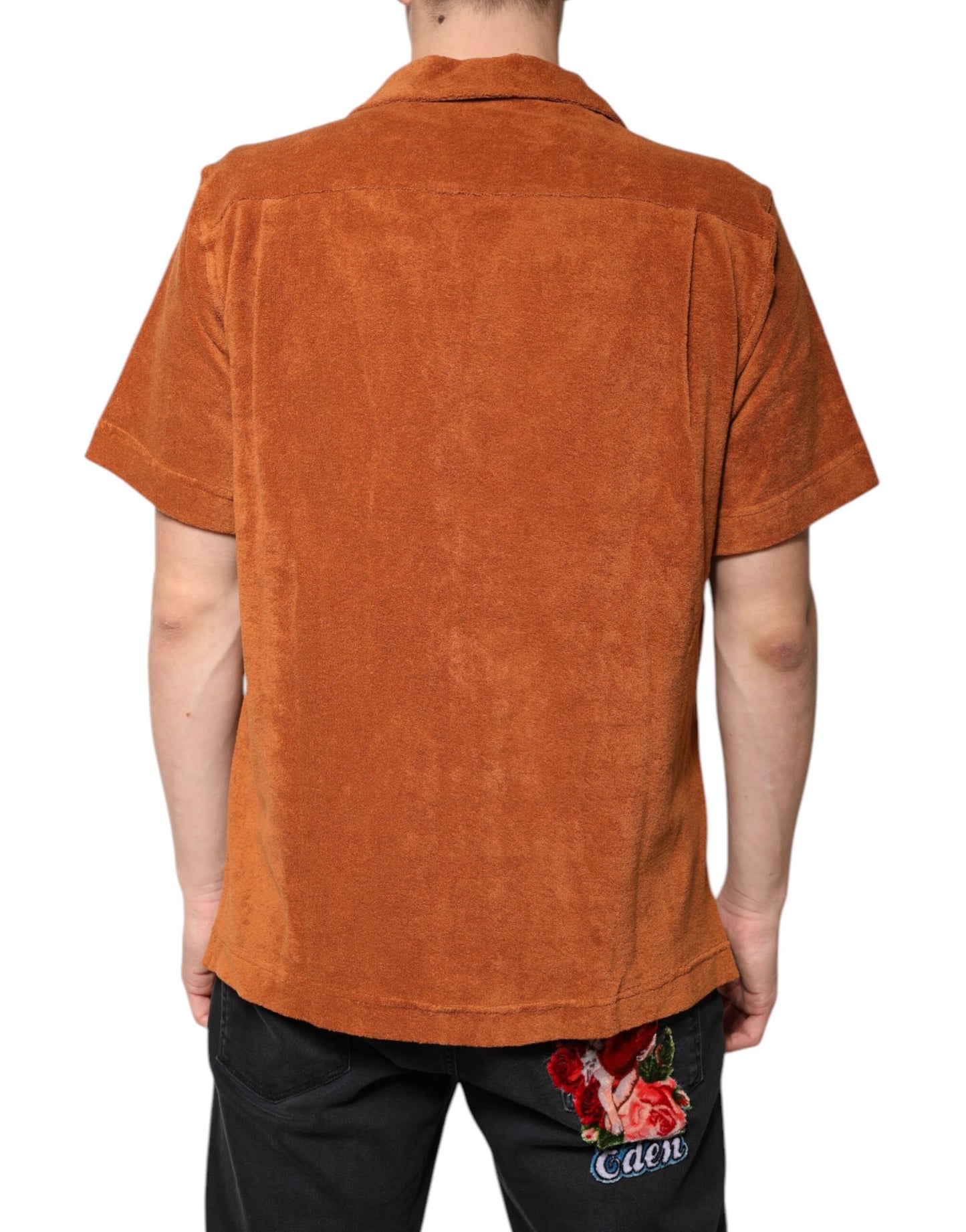 قميص دولتشي آند غابانا هازل قطني مخملي بأزرار وياقة