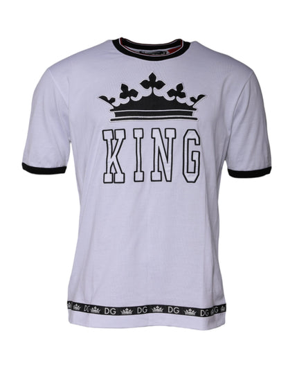 تي شيرت دولتشي آند غابانا أبيض جيرسي بياقة دائرية وأكمام قصيرة