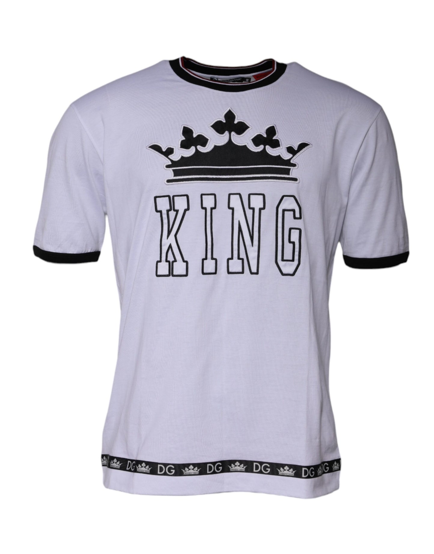 تي شيرت دولتشي آند غابانا أبيض جيرسي بياقة دائرية وأكمام قصيرة