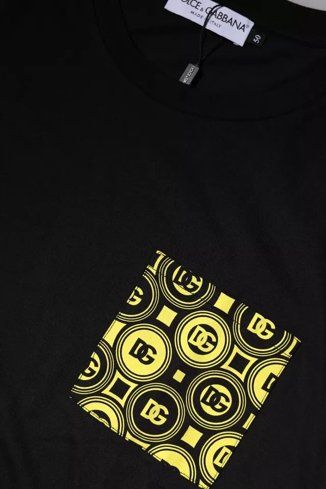 تي شيرت دولتشي آند غابانا أسود من القطن بأكمام قصيرة وطبعة شعار