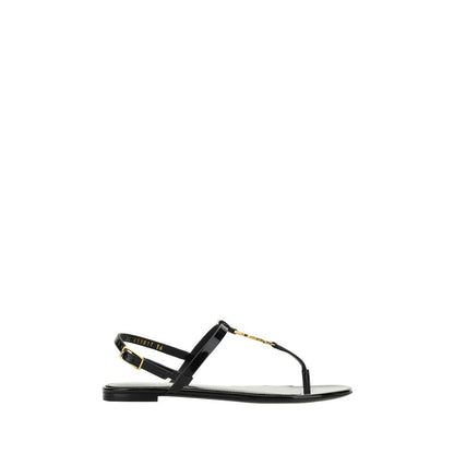 Saint Laurent Black Calf Leather Bos Taurus Flat Sandals