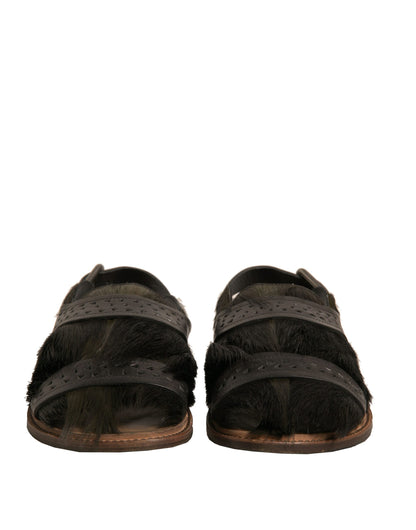 حذاء دولتشي آند غابانا الأخضر المصنوع من الجلد بشعر الغزال