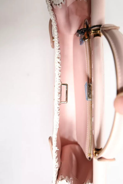 حقيبة كروس بودي دولتشي آند غابانا وردية فاتحة بشعار دولتشي آند غابانا وحزام من الجلد الناعم