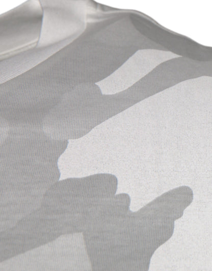 تي شيرت دولتشي آند غابانا أبيض رمادي مموه من القطن برقبة دائرية