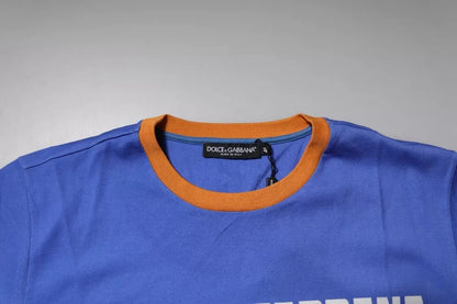 تي شيرت دولتشي آند غابانا أزرق من القطن بطبعة جرافيكية ورقبة دائرية