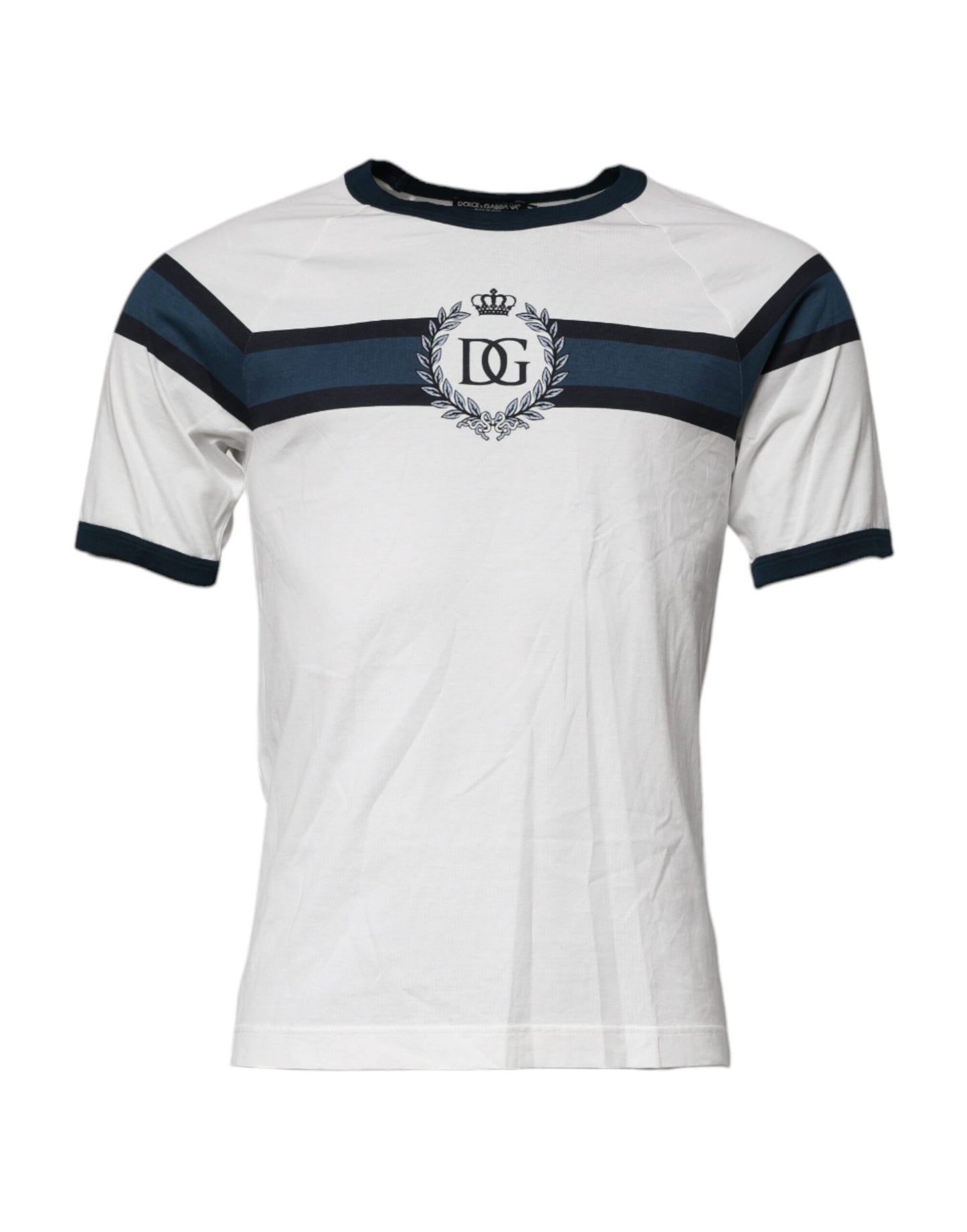 تي شيرت رجالي قطني بياقة دائرية وطبعة شعار دولتشي آند غابانا باللون الأبيض