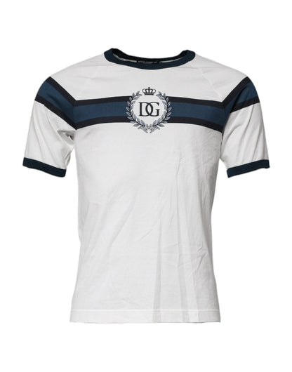 تي شيرت رجالي قطني بياقة دائرية وطبعة شعار دولتشي آند غابانا باللون الأبيض