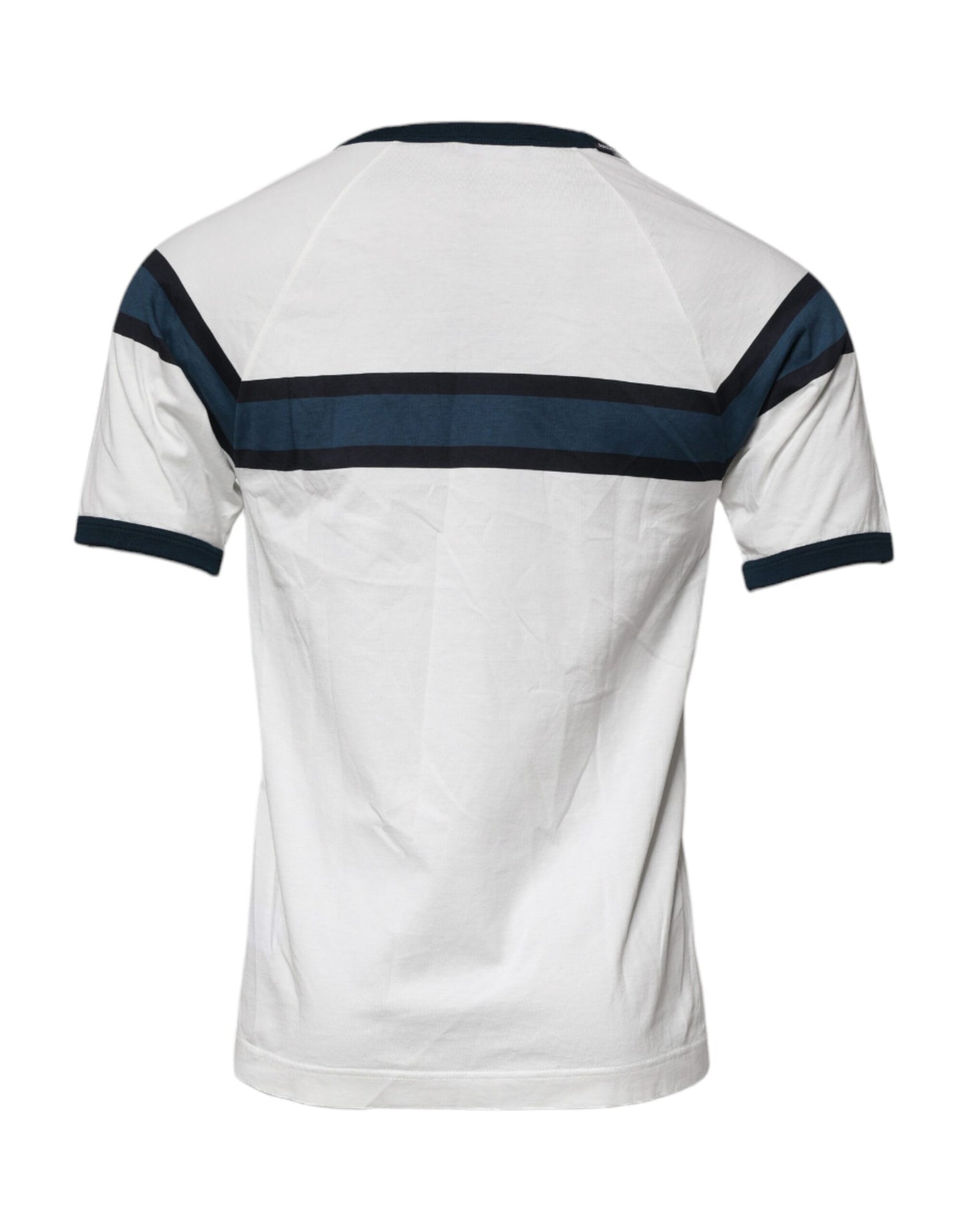 تي شيرت رجالي قطني بياقة دائرية وطبعة شعار دولتشي آند غابانا باللون الأبيض