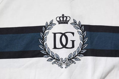 تي شيرت رجالي قطني بياقة دائرية وطبعة شعار دولتشي آند غابانا باللون الأبيض