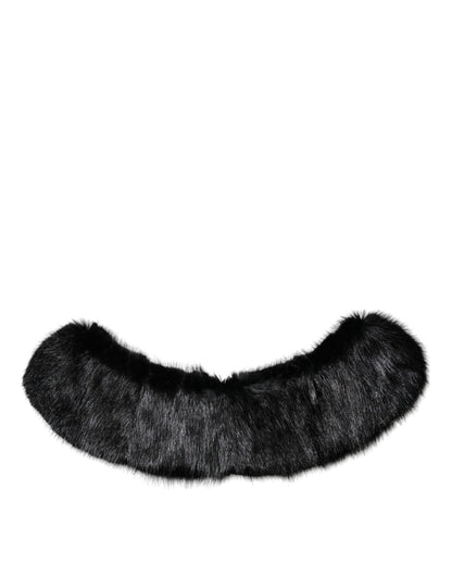 وشاح دولتشي آند غابانا الأسود المصنوع من الفرو مع غطاء للرقبة والياقة